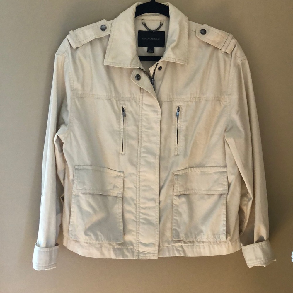 Cream color Banana Republic zip up military jacket